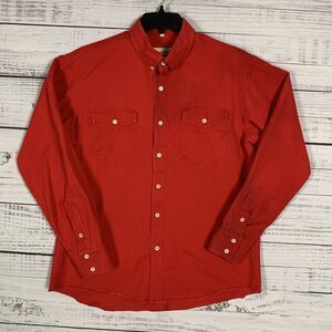 Brassada Mens Button Down Work Shirt Large L Long Sleeve Red Heavyweight Canvas